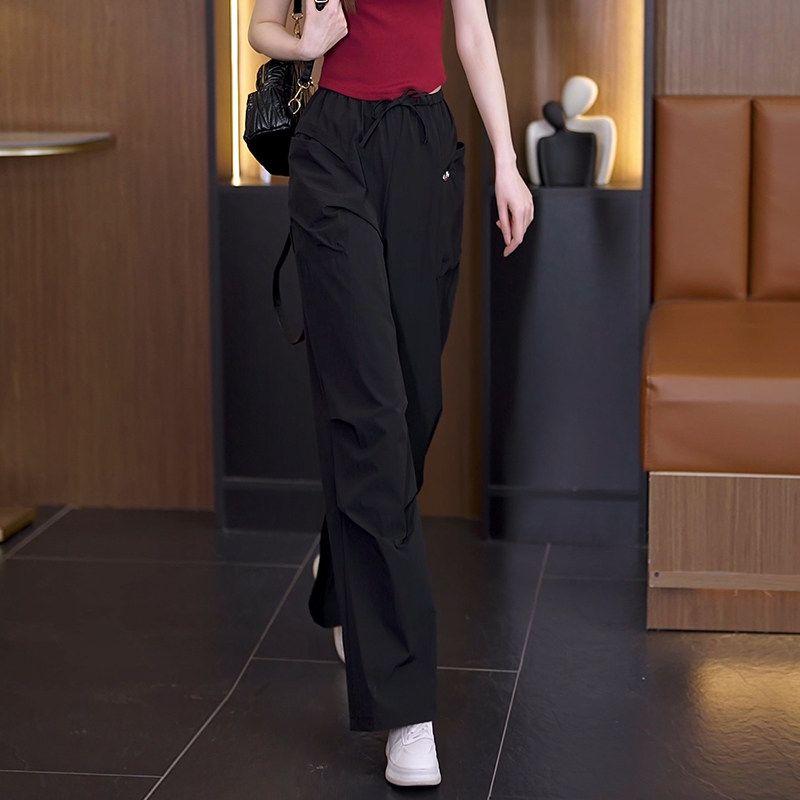 Purple Work Pants for Women 2026 Summer New High-Waisted Slimming Loose Casual Versatile Drawstring Straight Wide-Leg Long Pants