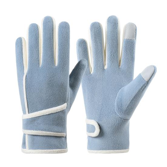 Fleece-Lined Riding Gloves Women Windproof Touch Screen Gloves Warm Autumn Winter Gloves with Adjustable Strap for Outdoor Hiking Daily Outings