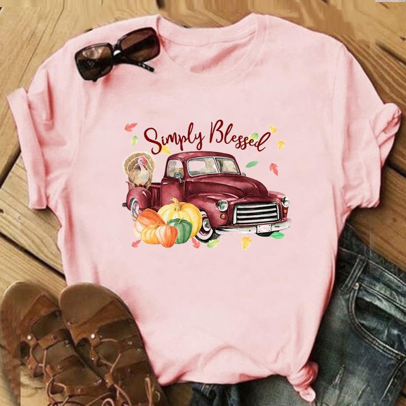 Autumn Maple Leaf Halloween Thanksgiving Print ShortSleeved TShirt European American Style Aesthetic Top for Unisex Women