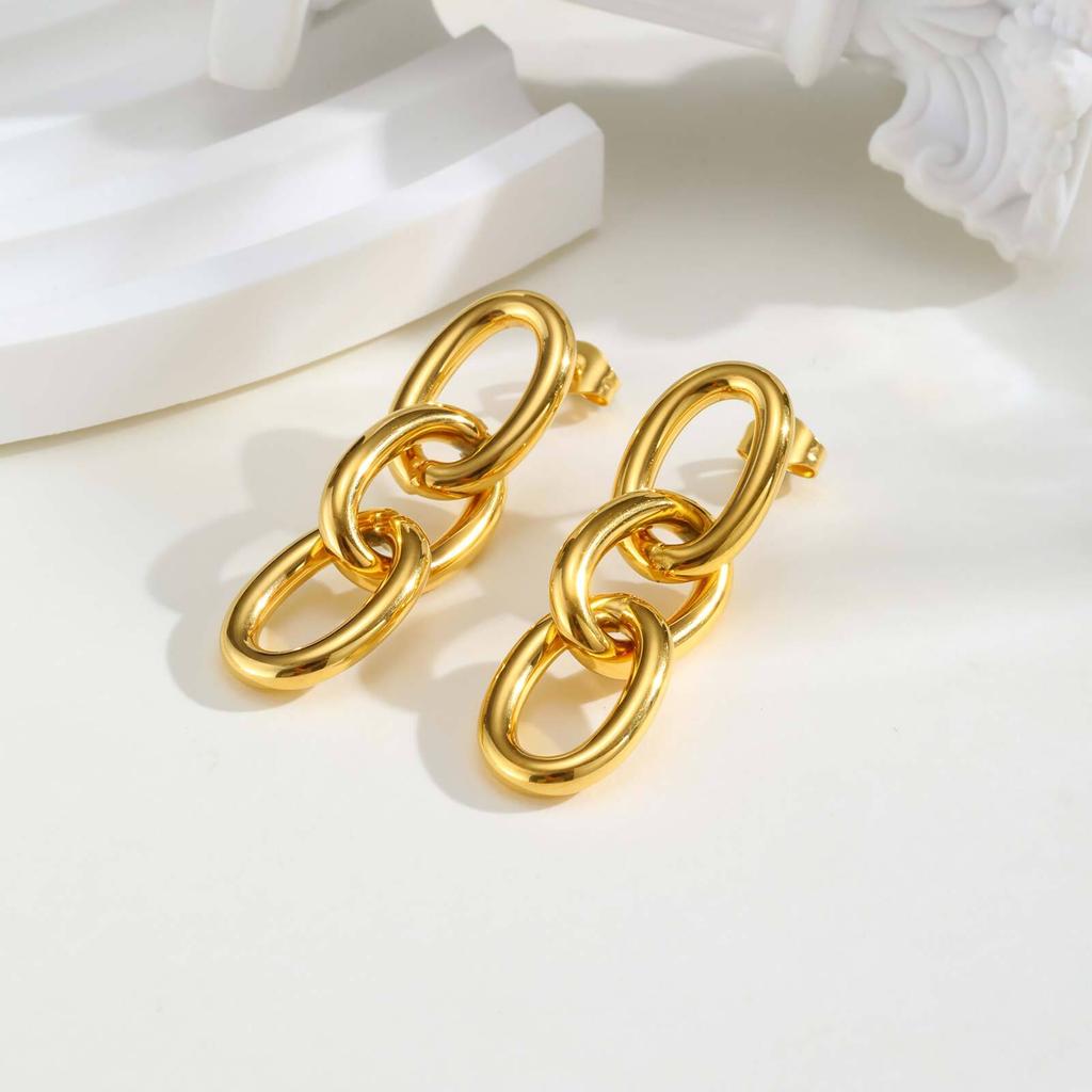 Chunky Symmetrical Link Chain Dangle Drop Earring, Stainless Steel Geometric Earring Women, Minimalist Jewelry Waterproof