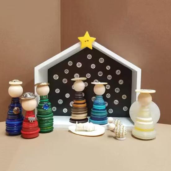DIY Button Nativity Scene Craft Kit with Buttons & Beads Handmade Christmas Ornament Activity