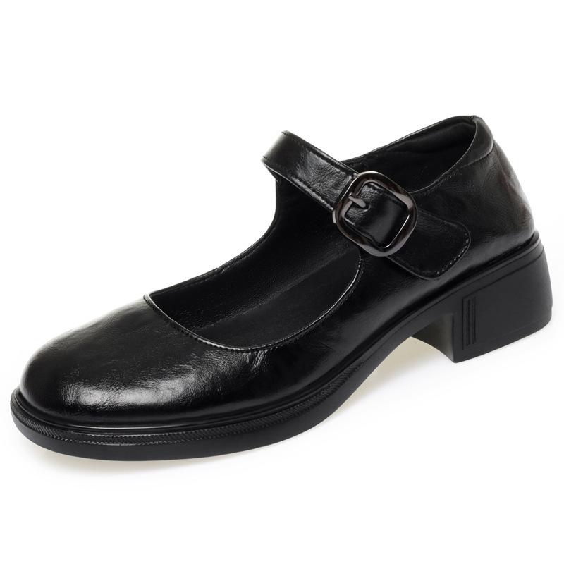 

Breathable Comfortable Shallow Genuine Leather Shoes Women Flats 2025 Fall New Square Heels Mary Janes Soft for Office Mom Girls 43 чорний