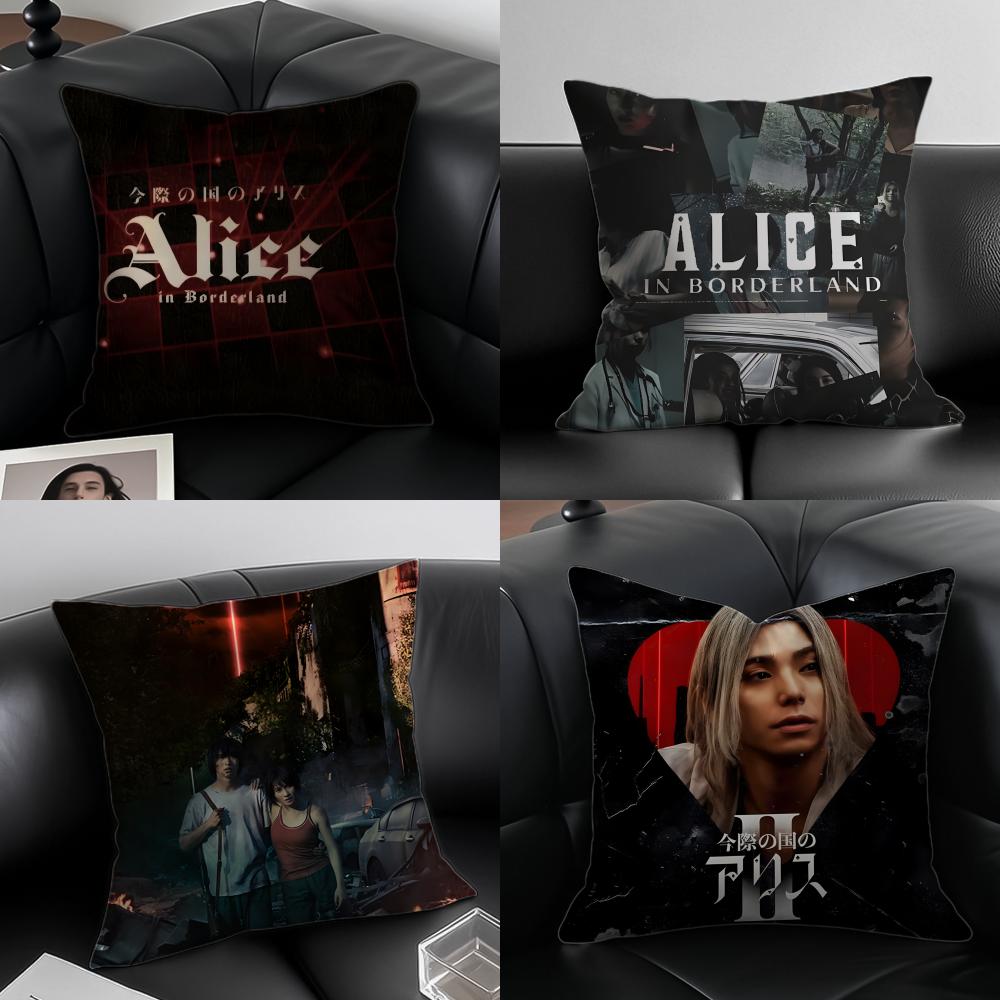 AAlice In BBorderland Cushion Cover Pillow Case Antidustmite Invisible Zipper Silky Short Plush Sofa Cushion
