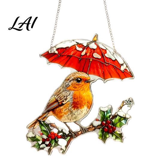 Natur-Thema Hängende Kunst Acryl Landschafts-/Vogel-Ornament Buntglas-Stil Anhänger Beidseitig Einzigartig Weihnachtsfeier Zubehör Dekoration