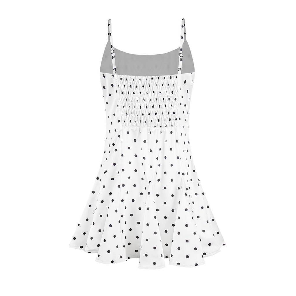 Summer '26 American Retro Polka Dot Rhinestone Strappy Dress for Women
