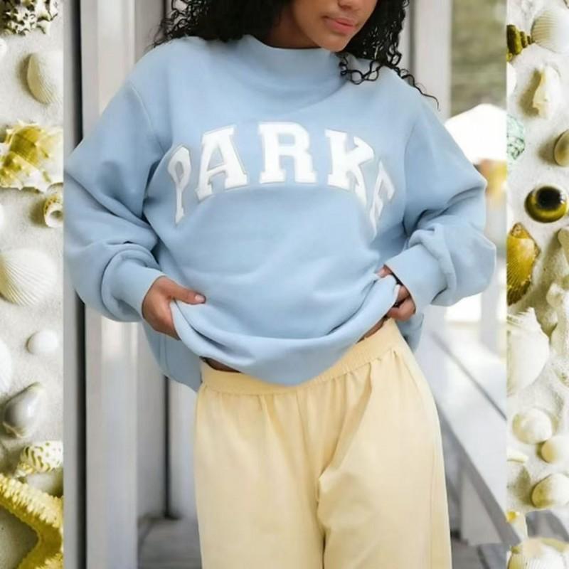 Womens Loose Fit Crewneck Sweatshirt Cotton Embroidered Casual Top Students