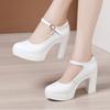 Fashion Size 32-43 Genuine Leather Thick Bottom Platform Pumps Women Wedding Shoes White 2024 Block High Heels Shoes for Office Model