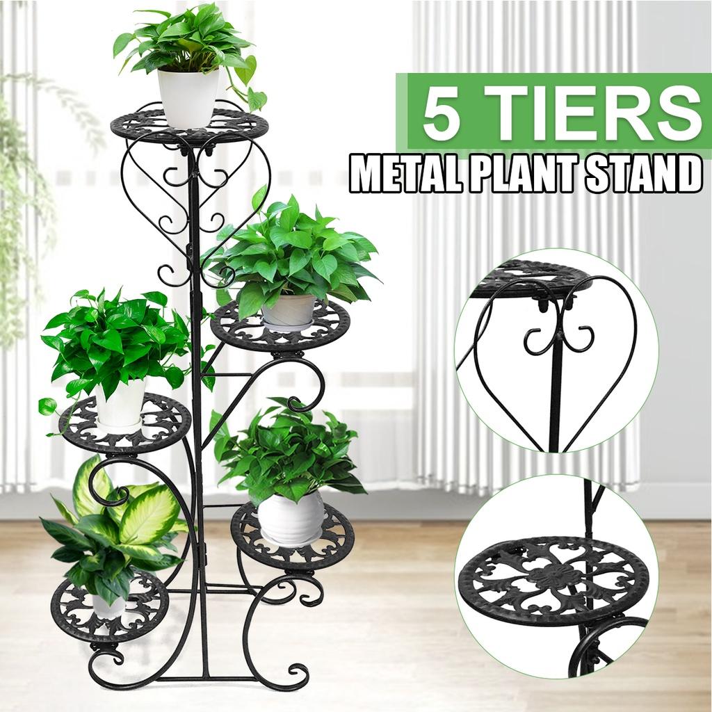 Indoors / Outdoors 5 Spotted Metal Shelves Flower Pot Plant Stand Display Garden Flower Patio Plant Rack Black/ White/ Brown New
