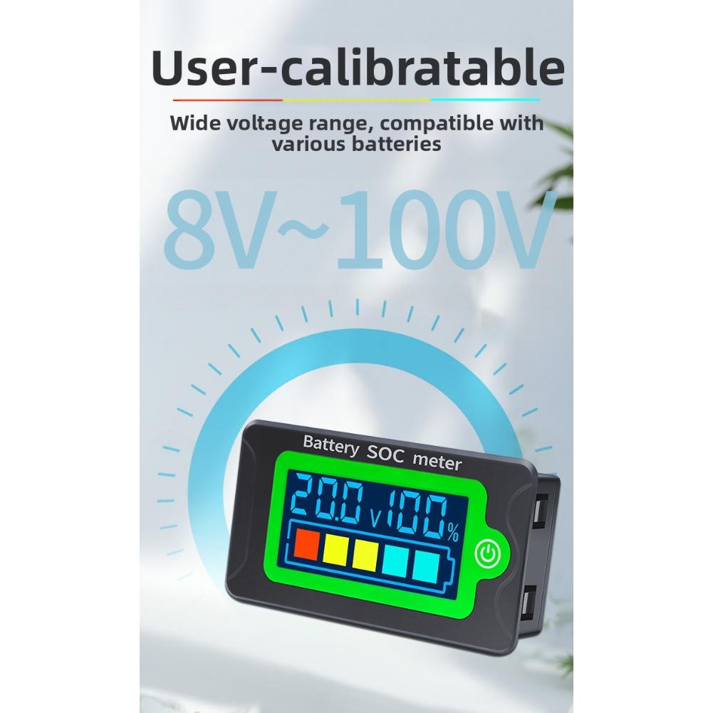 PZEM-009 DC 8-100V Battery Tester, Voltmeter, Capacity Meter, LCD Digital Color Waterproof Display, Custom Calibration