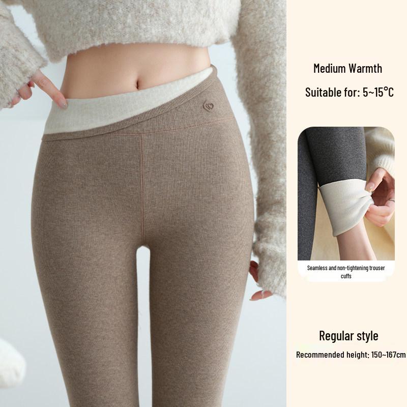 Women's High-Waist Wool Leggings: Warm, Seamless, Thickened, Plus Velvet, Slimming Cotton Pants for Autumn and Winter.