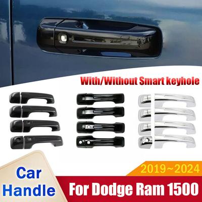 For Dodge Ram 1500 -2024 Car Sticker Carbon Fiber Style Silver Exterior Door Handle Moulding Cover Trim Decor Accessories