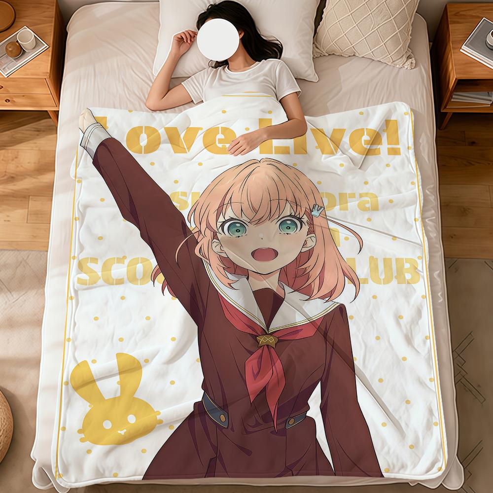 Anime Kawaii Art Girl Love L-live Soft Warm Plush Blanket for Dormitory Sofa Living Room Pet Hogar Bedroom Gift Nap Home Flannel