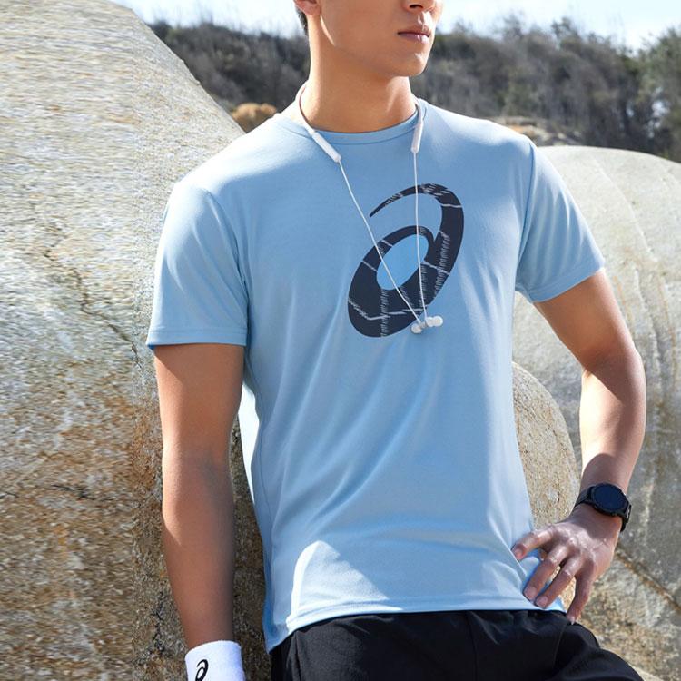 Asics Logo Round Neck Breathable Sports Short Sleeve T-Shirt Men Tops Blue 2031D850-402