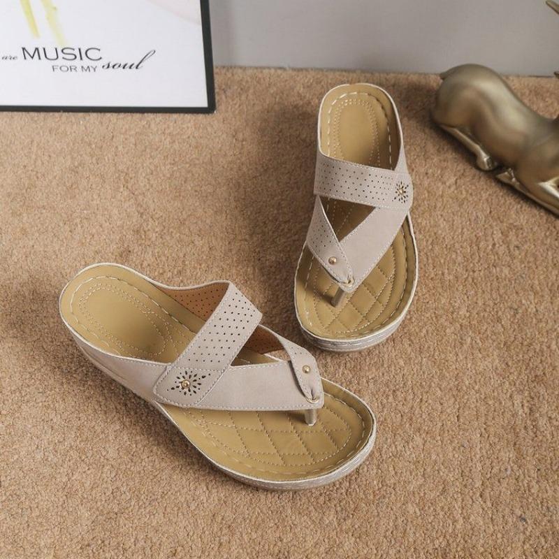 Large-sized flip-flops summer hollowed-out beach shoes casual wedge heel flip-flops
