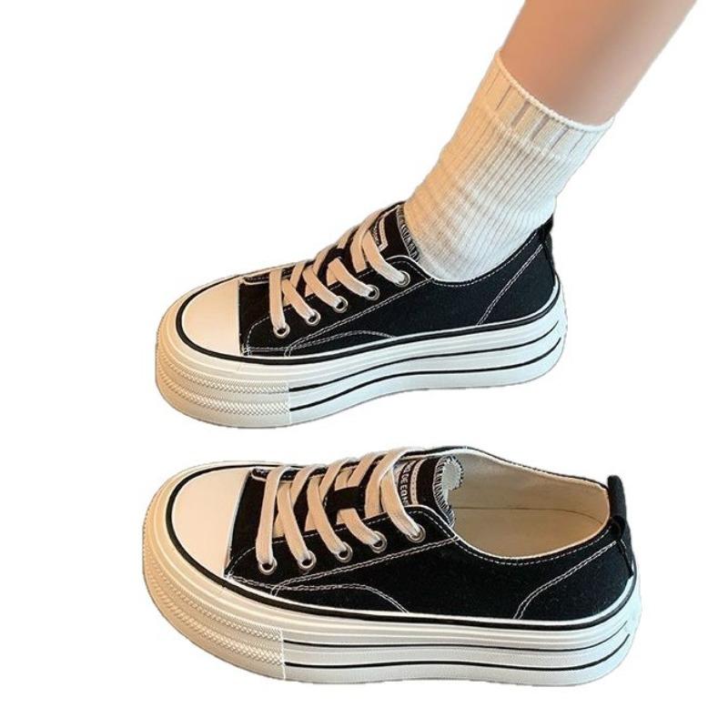 Platform canvas shoes women's spring new versatile casual sports board shoes small height increase white shoes
