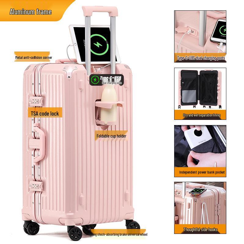 28-inch Women's Multifunctional Travel Suitcase with Charging Port and Large Capacity