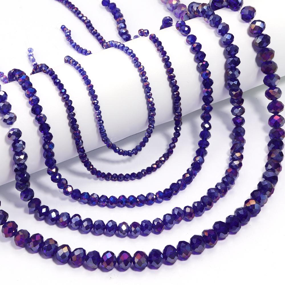 3 4 6 8 10mm Rondelle Faceted Crystal Beads Deep Blue AB Glass Loose Beads For Jewelry Making DIY Bracelets Necklace Accessories
