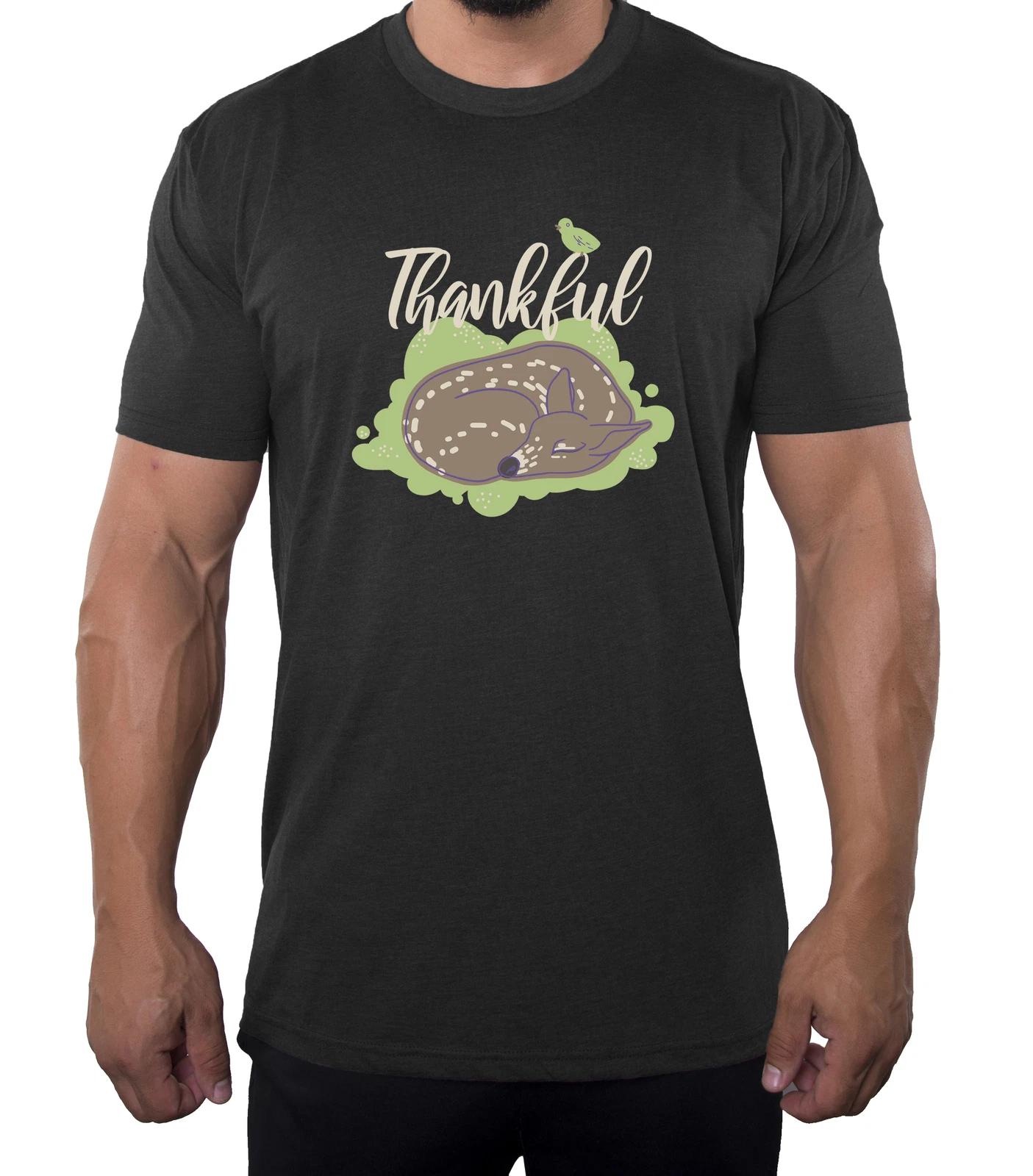 Thankful Baby Deer Men s Shirts, Funny Men s Tees, Thanksgiving Shirts for Men! L