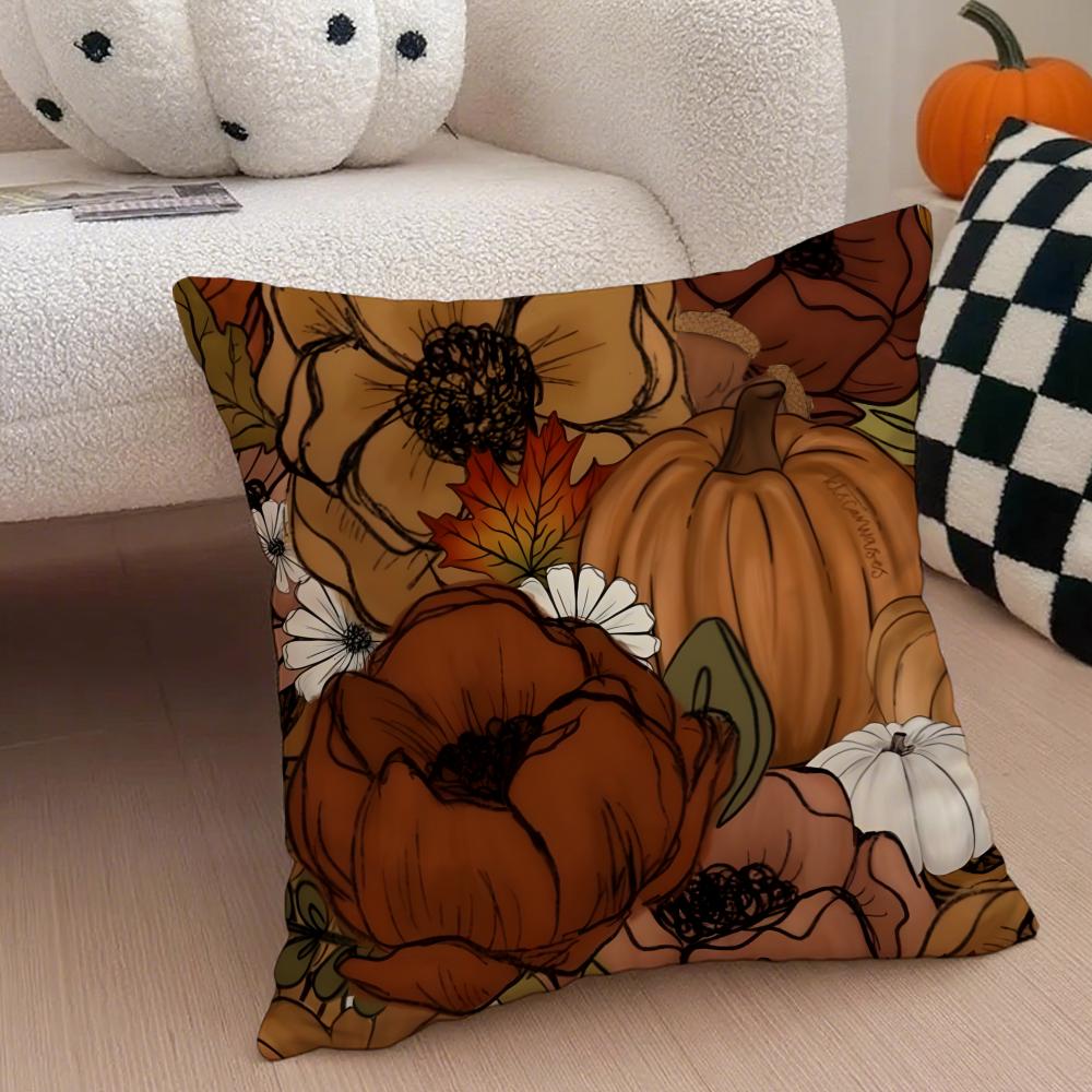O-Orange Tone Pumpkins Cushion Cover Linen Pillow Case Soft Breathable Protective Couch Room Decoration