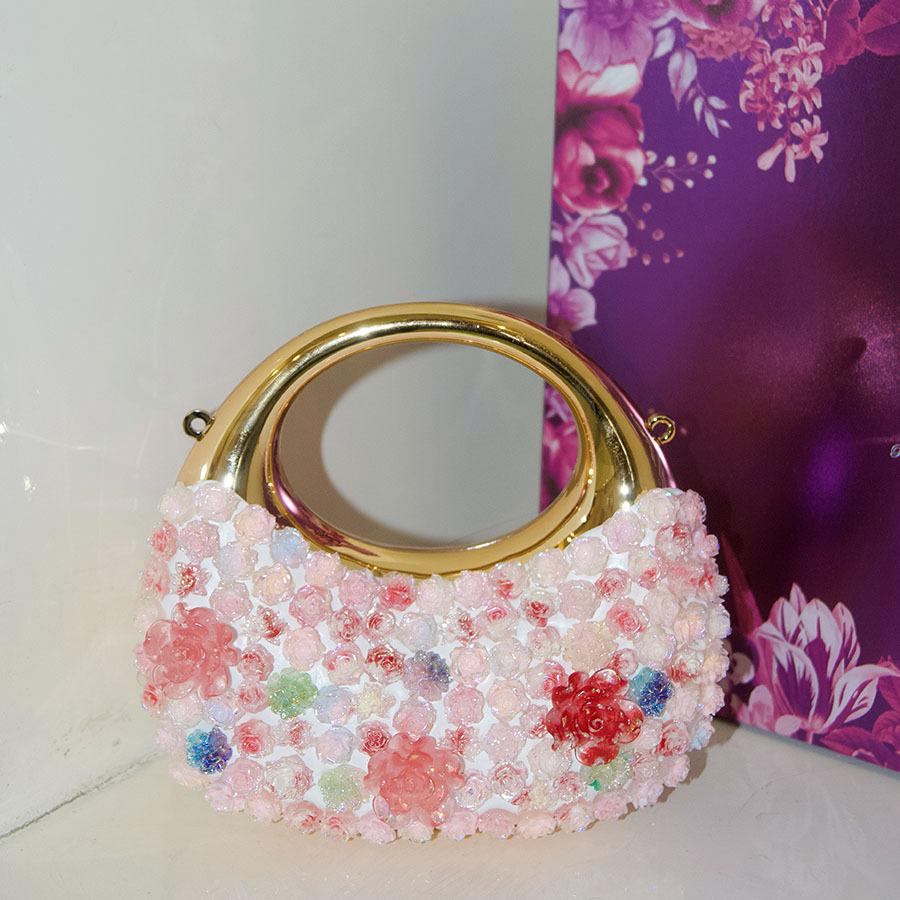 

Mini exquisite shiny flower acrylic bag moon simple and versatile niche portable messenger bag розовый