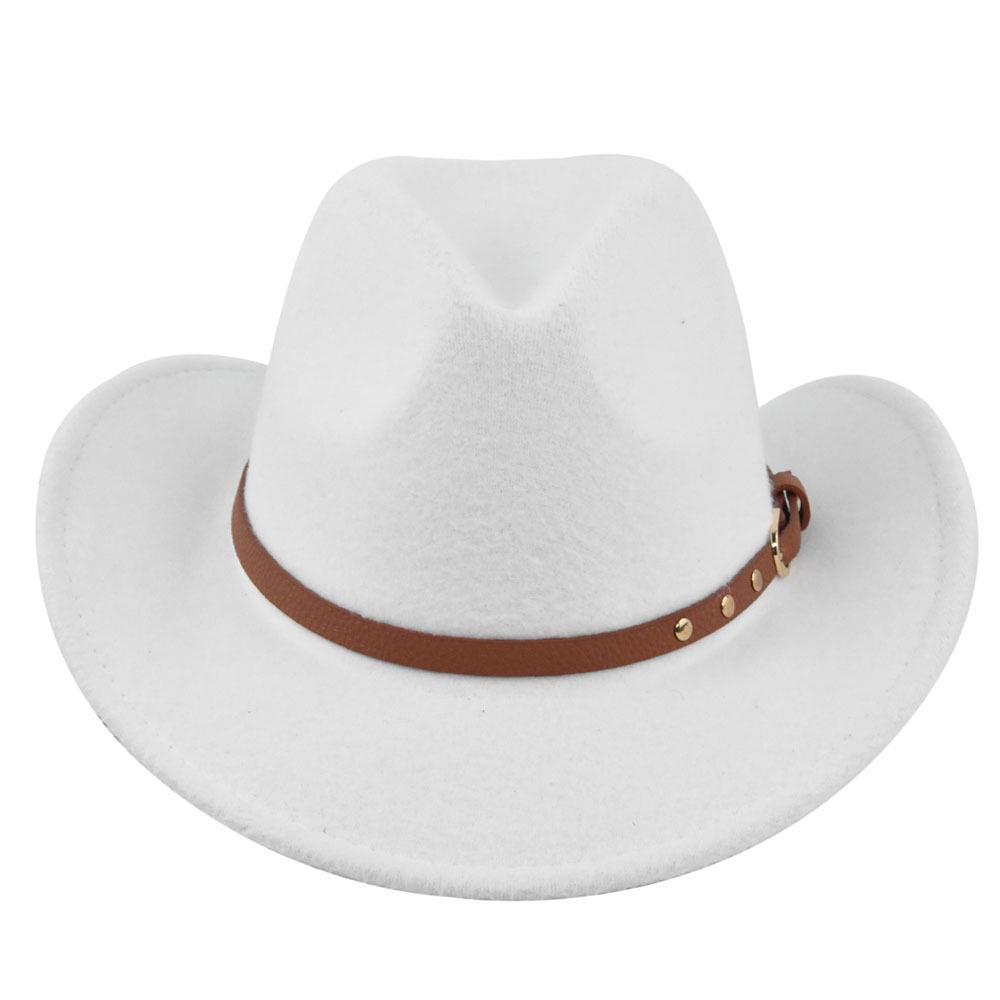 Vintage Cross-Border Felt Hat with Wool Top, Imitation Sheepskin, Denim Trim & Metal Leather Belt in Ethnic Jazz Style M (56-58cm)