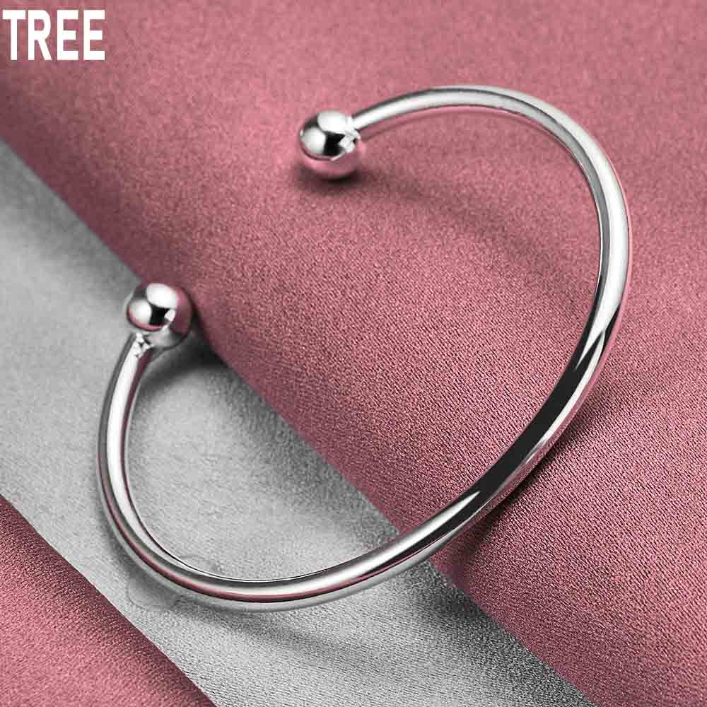 925 Sterlingsilber 4 mm Glatte Solide Perlen Armband Manschettenknöpfe Armband Mode Charm Hochzeitsschmuck