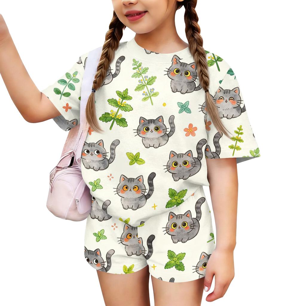 Kids Casual Short Sleeve Top and Shorts Set Animal Print Lightweight Comfortable Summer Outfit for Boys and Girls