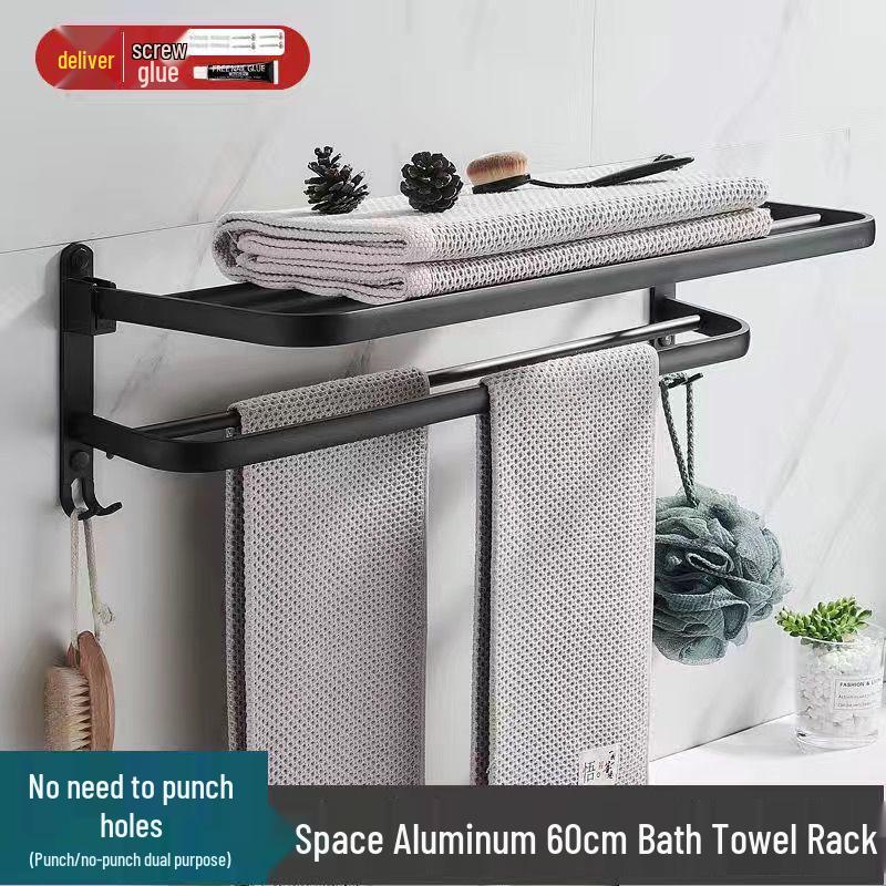 

Алюминиевая полка для полотенец и хранения для ванной без сверления с крючками