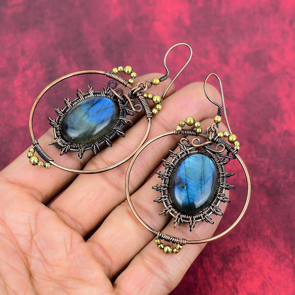 Labradorite earring copper wire wrapped earring top quality gemstone earrings Labradorite copper jewelry handmade drop earring gifts for her