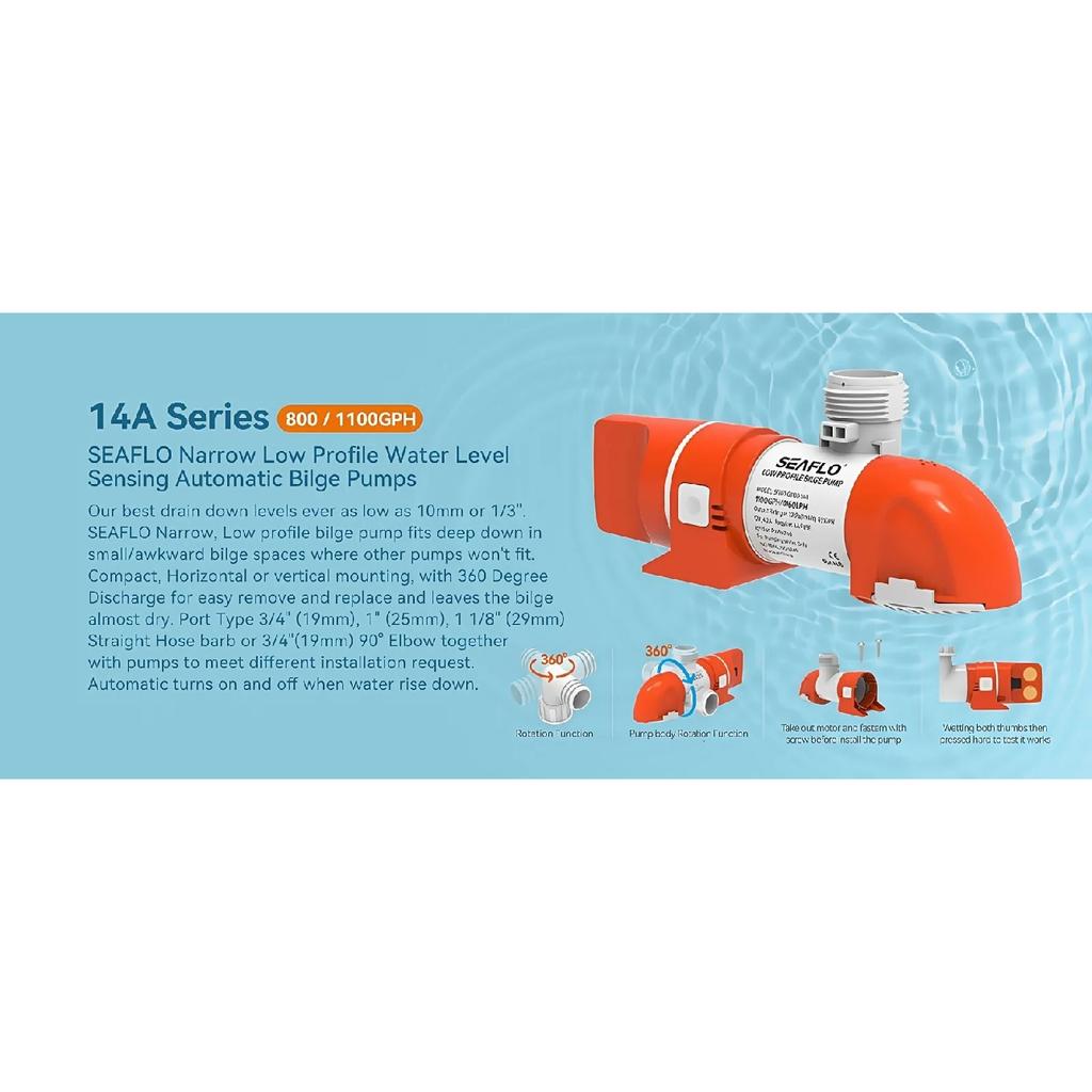 Seaflo Bootswasserpumpe Yacht Schmale Horizontale Automatische Bilgenpumpe Saugpumpe Induktionsentwässerung DC 12V24V