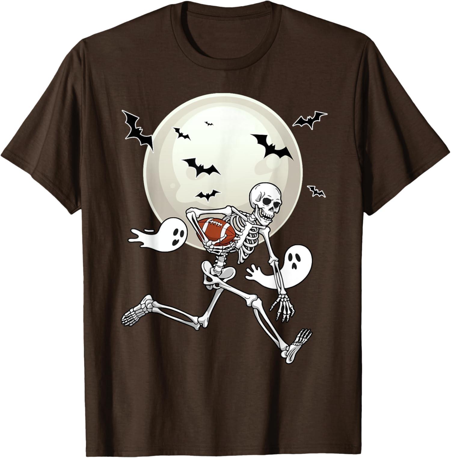 Funny Skeleton Playing Football Lovers Halloween Unisex T-Shirt S разноцветный