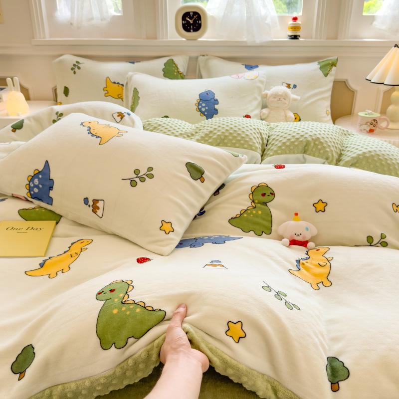Milk Fleece Four-piece Dormitory Three-piece Set Thickened Quilt Cover Bedding