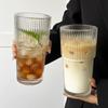 Large Vertical Stripe Glass Cup with Lid and Straw - Free Shipping, High Capacity Transparent Coffee Cup