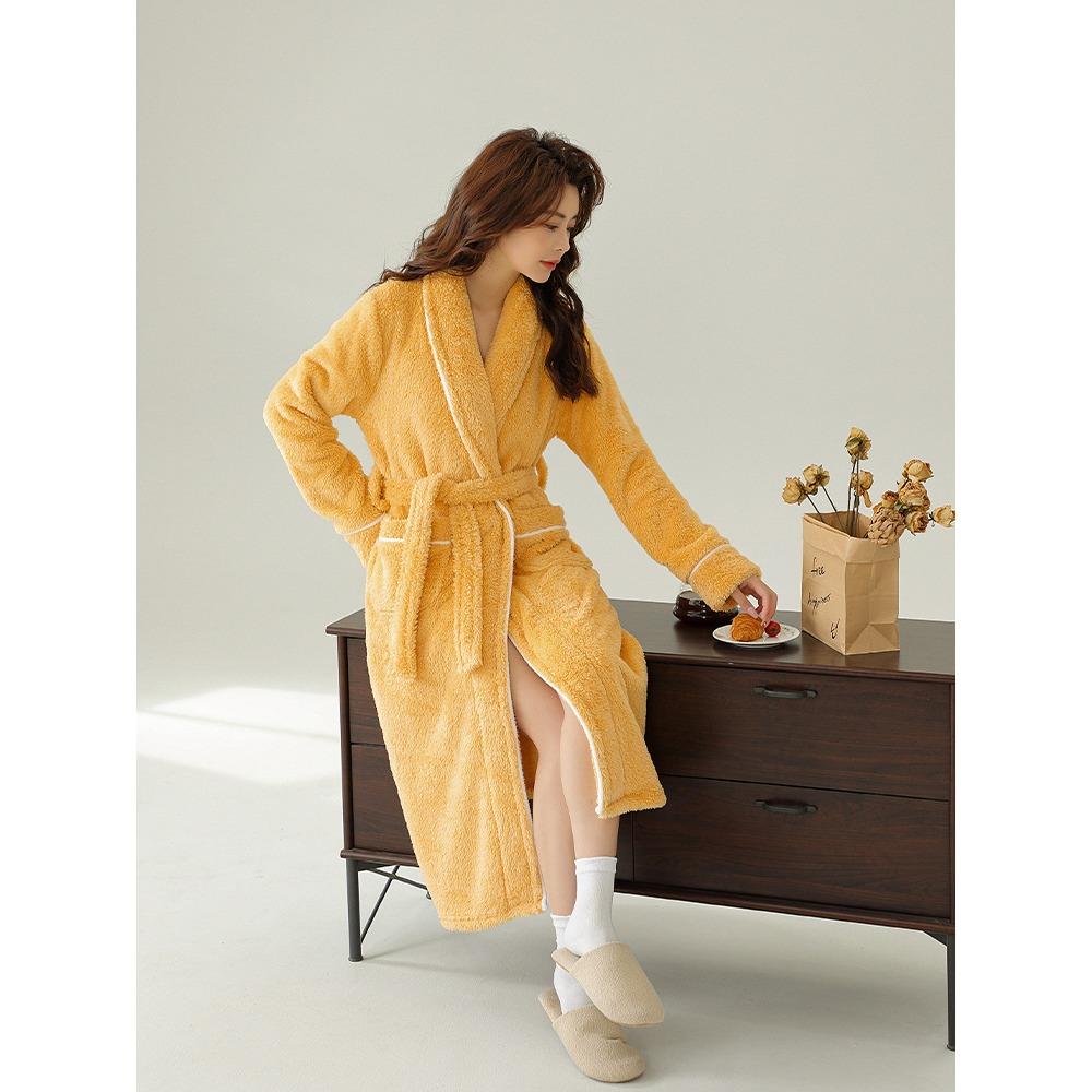 2025 Autumn and Winter Thickened Morning Robe Men's Nightgown Women's Extended Bathrobe Couple Pajamas