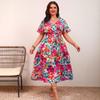Waist-slimming Lace-up A-line Floral Dress
