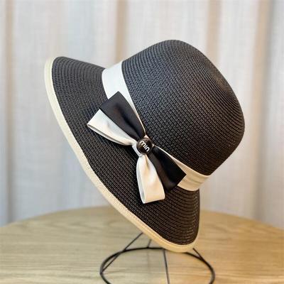Sun Hat Women's Sunscreen Cover Face Big Brim Straw Woven Beach Hat Summer Temperament Show Face Small Bow Straw Hat