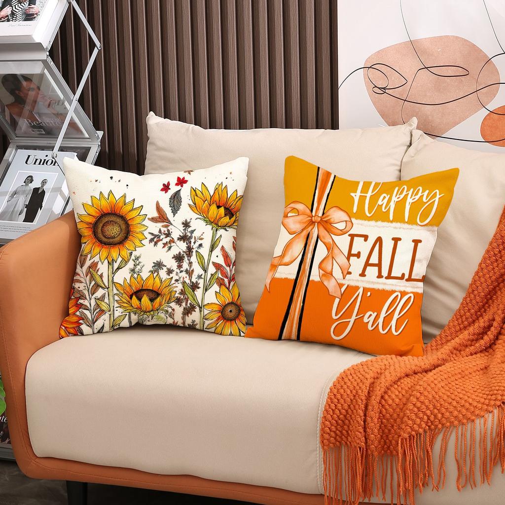 Neue Herbst Sofa Kissenbezug Leinen Einseitiger Blumendruck Kissenbezug Indoor Sofa Set Kissen