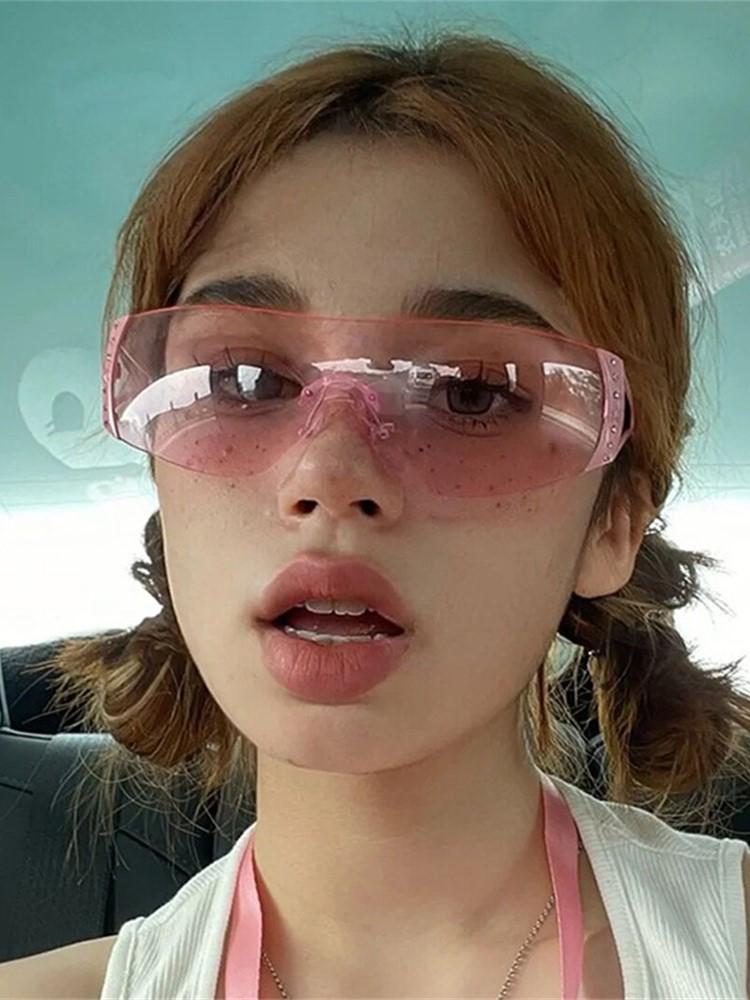 Cyberpunk Y2K Sunglasses Women Fashion Rimless One Piece Sun Glasses Men Vintage Shades 2000S Accessories 90S Gradient Glasses