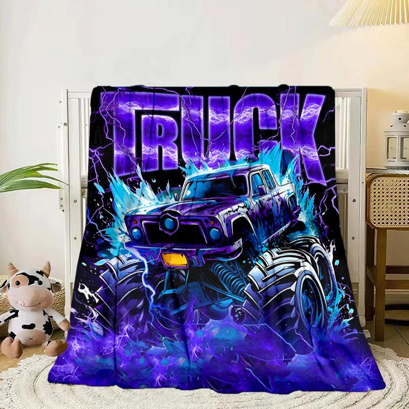 Electric Monster Truck Art Blanket Flannel Blanket for bed, sofa, Camping, Hiking, Picnic Essentials, gift for family Fan gifts