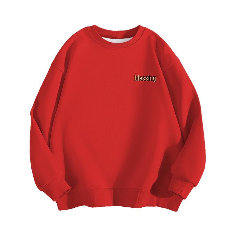 Guochao Men's Oversize Black Hoodie with Round Neck - Warm, Thick, Plus Size for Spring and Autumn.