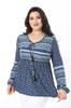 Damen Übergröße Bluse Plus Size Blau Kusskragen Taille Elastisch Detaillierte Bluse