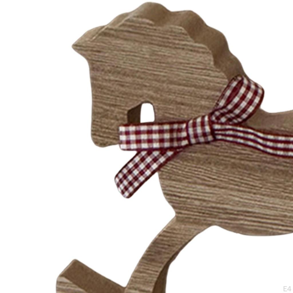 Rocking Horse Ornament Carved Wooden Figurine Housewarming Table Centerpiece Office Retro