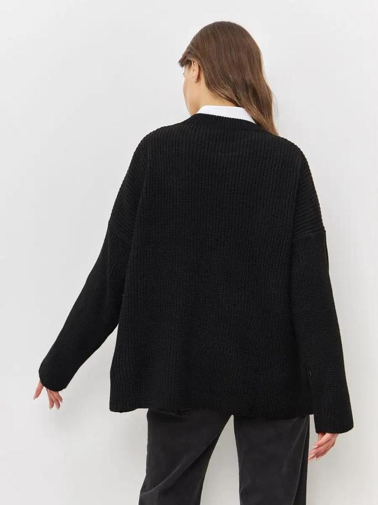 Plain Round Neck Sweater - 2024 European & American Spring/Autumn Loose Knit Pullover for Women