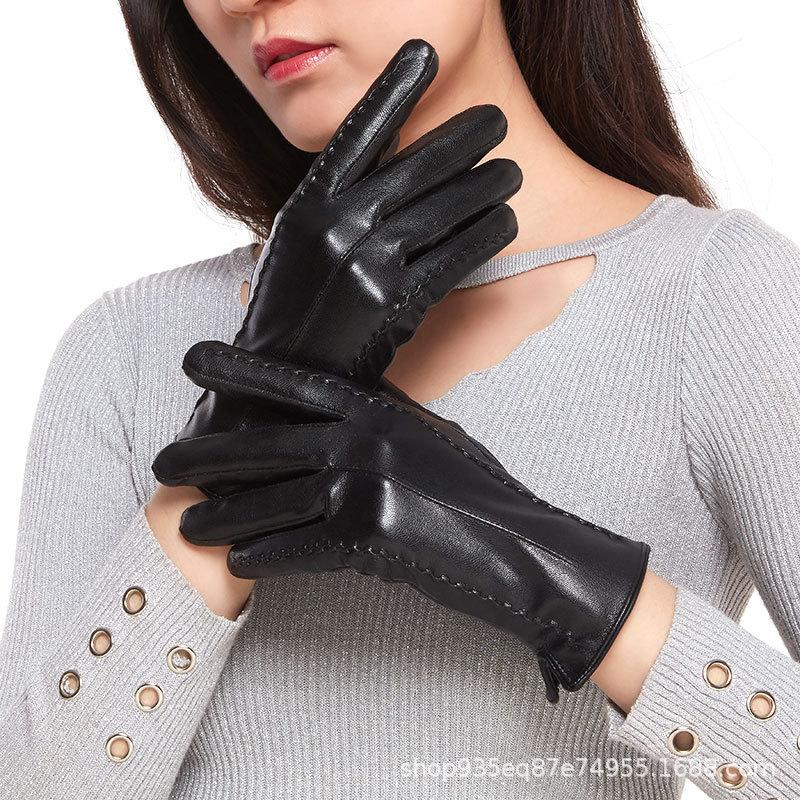 Women's Winter Warm Outdoor Gloves With Fleece Touchscreen PU Leather Gloves