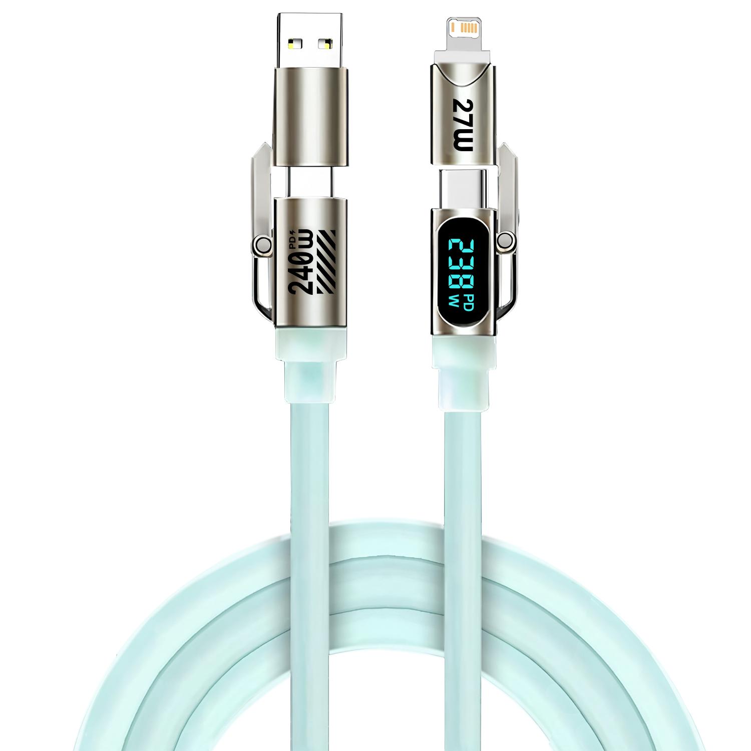 

4 in 1 Digital Display Super Fast Charging Cable Intelligent Digital Display Short Wire for iphone17 Samsung Android Devices зелёный