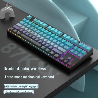 87-Key Wireless Bluetooth Multi-Mode Mechanical Keyboard - PBT Gradient Keys On White Base