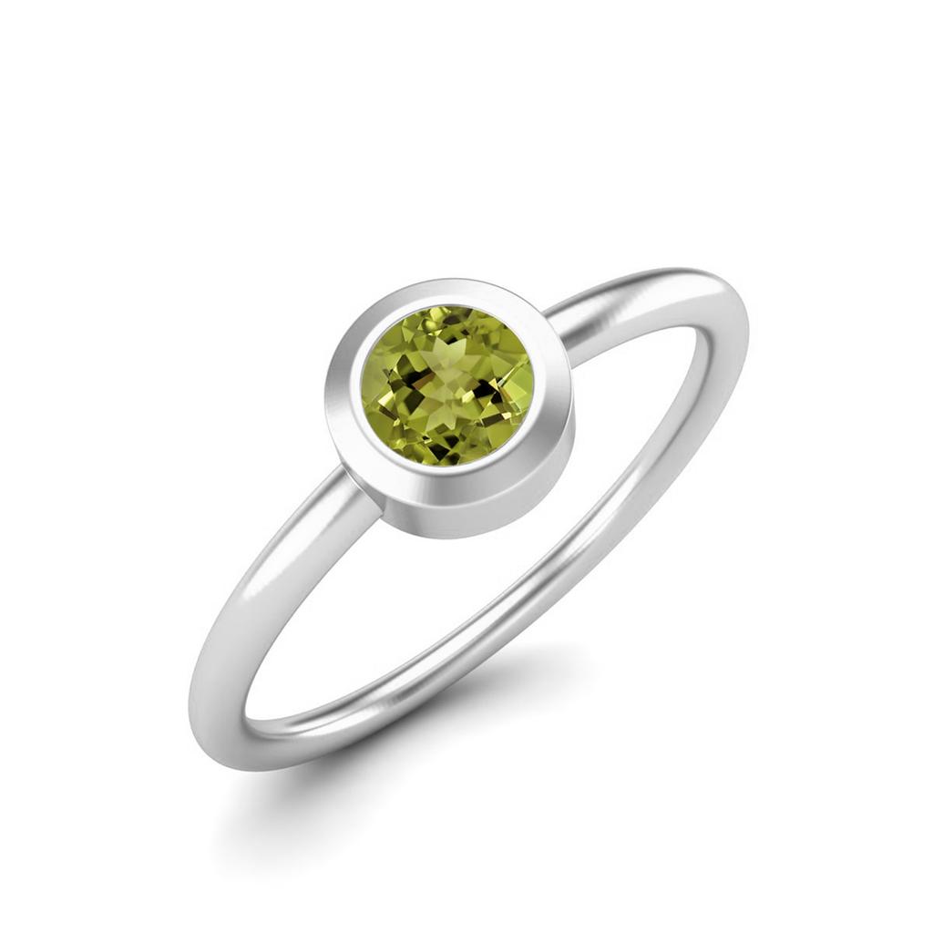 4mm Round Peridot 925 Sterling Silver Solitaire Bezel Set Women Wedding Ring