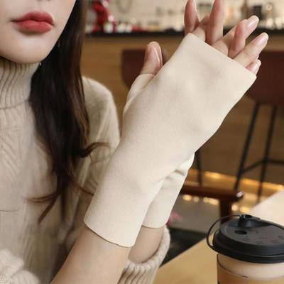 Winter Fingerless Gloves with Thumb Holes Warm Open Thermal Mittens Half-Finger Gloves for Women Men