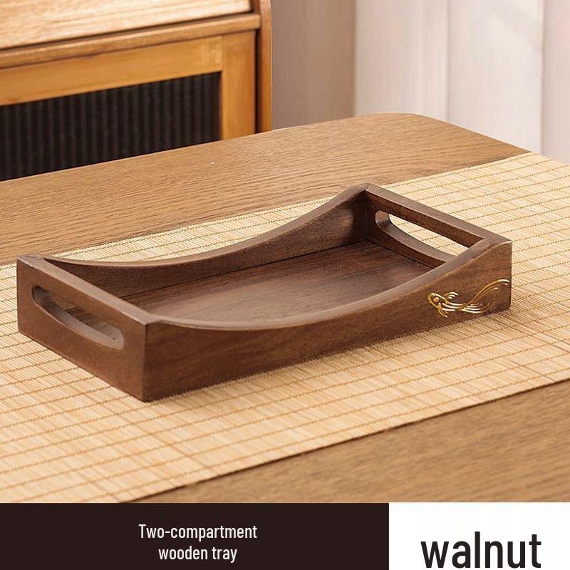 Luxury Glass Walnut Fruit & Snack Plate with Candy Compartments for Living Room Coffee Table