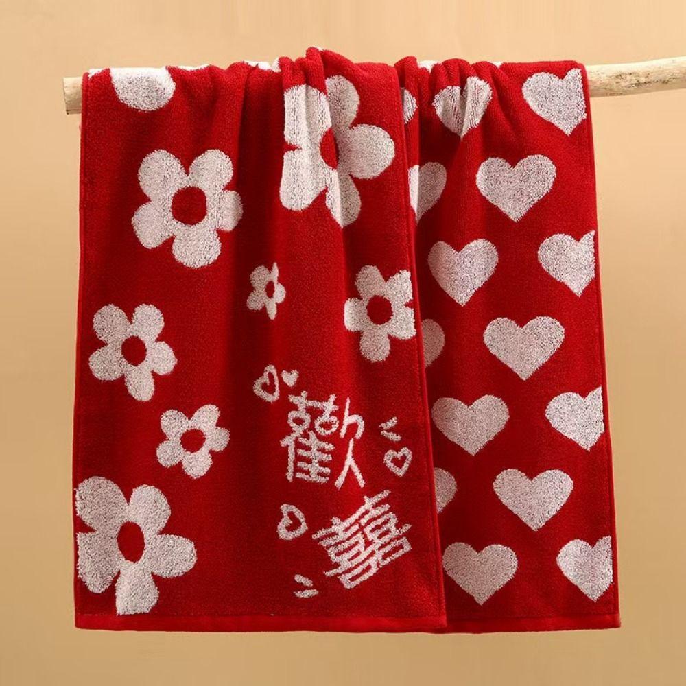 Heart Wedding Red Towel Red Color Absorbent Material Bath Face Towel Soft Texture Cotton Fabric Shower Towel Shower Use